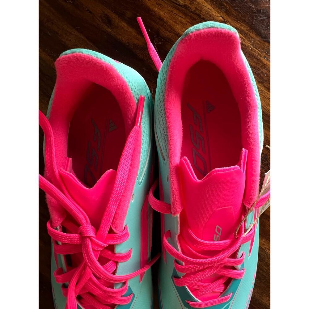 NWT Kids Adidas F50 League Messi FG/MG Soccer Cleats, Size 5.5. Blue/Pink - Picture 8 of 10